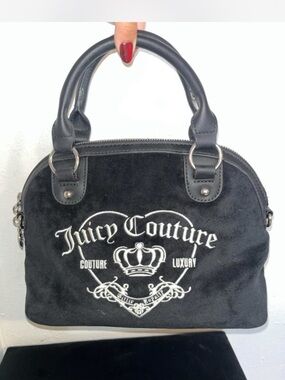 Juicy Couture Black Suede Embroidered Dome Satchel